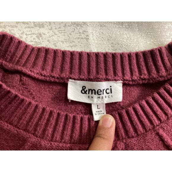 &merci Mixed Media Cable Detail Sweater maroon & white L - Picture 7 of 7